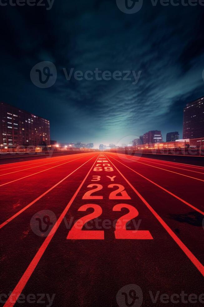 Red running track at the stadium photo