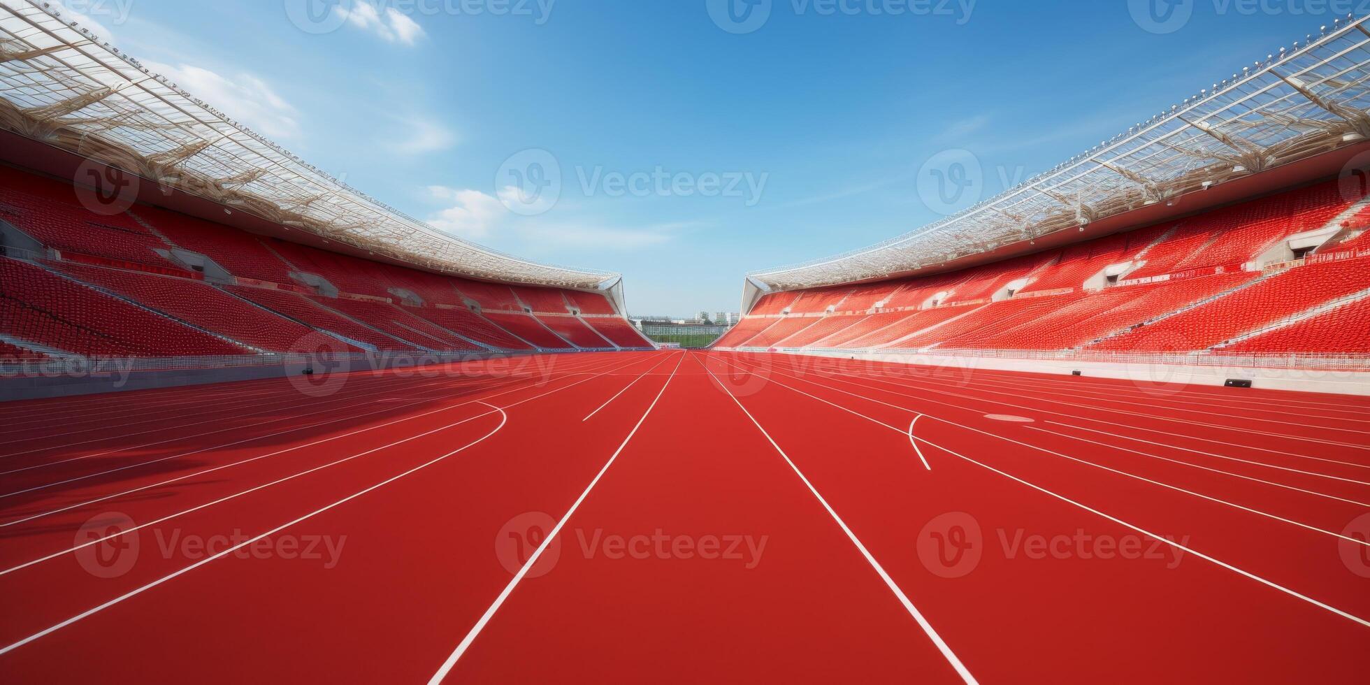 Red running track at the stadium photo