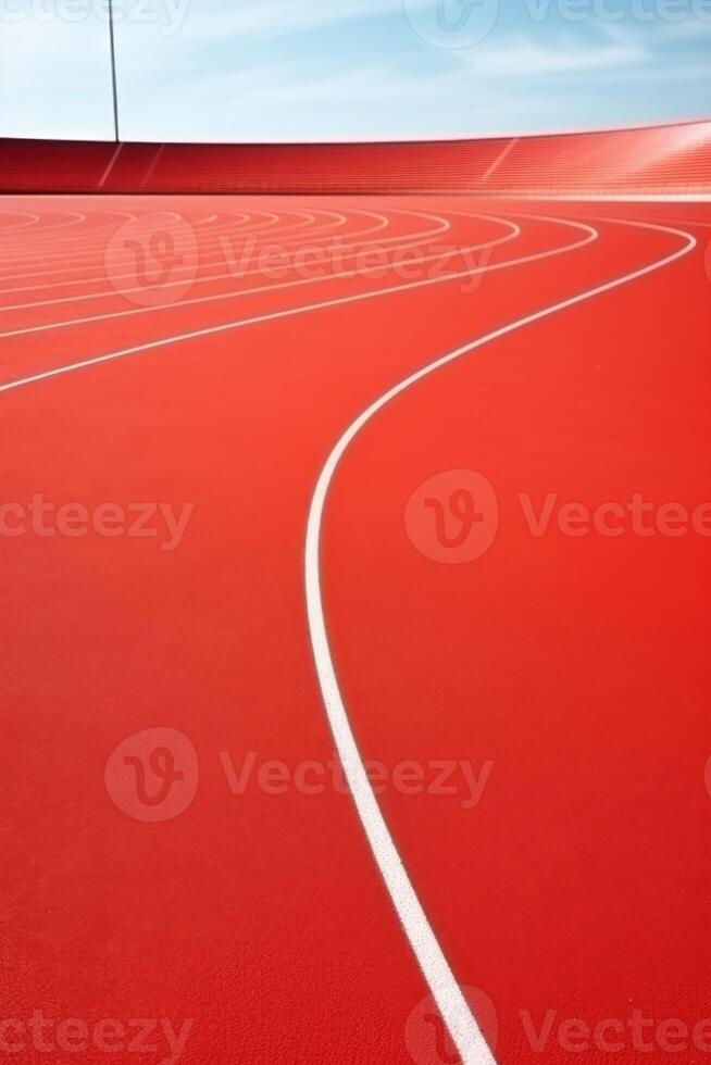 Red running track at the stadium photo