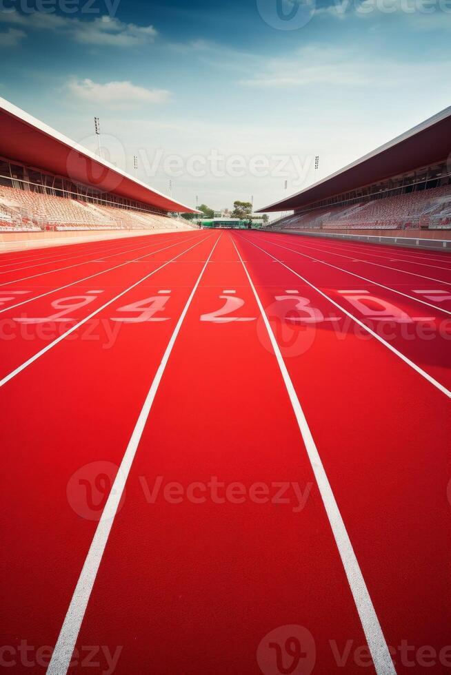 rojo corriendo pista a el estadio foto
