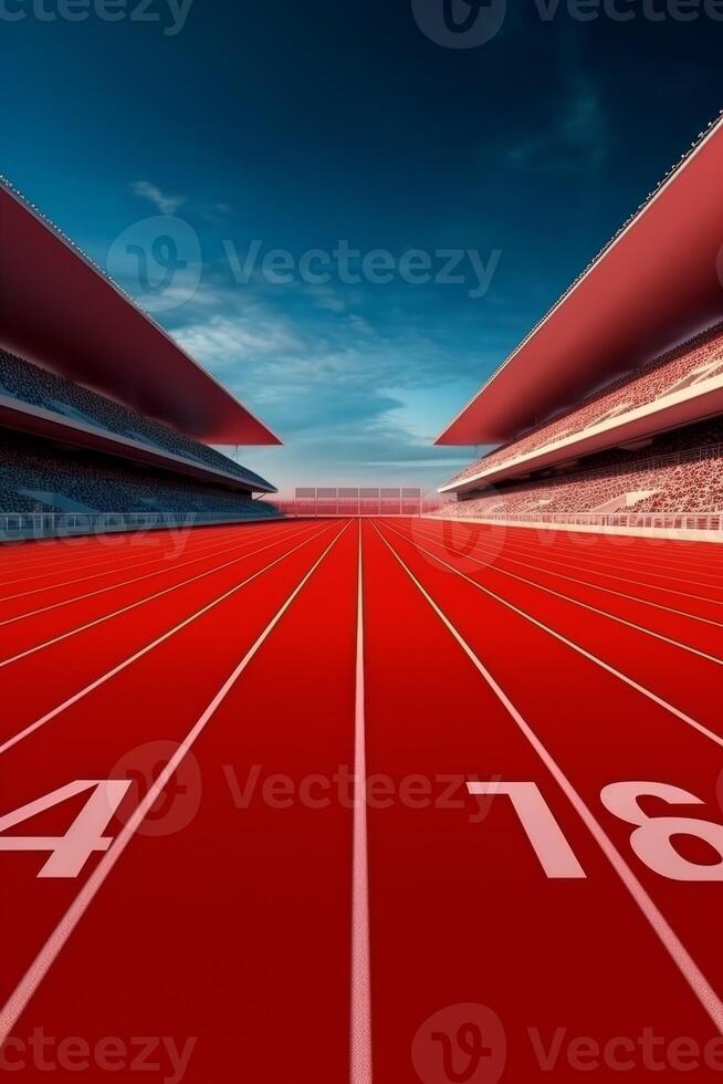 Red running track at the stadium photo