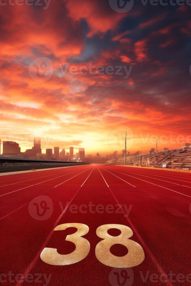 Red running track at the stadium photo