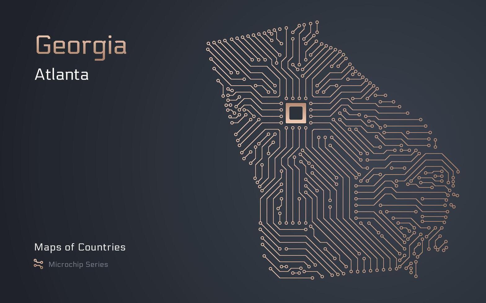 Georgia mapa con un capital de atlanta mostrado en un pastilla modelo. gobierno electrónico. tsmc. americano estados mapas pastilla serie vector