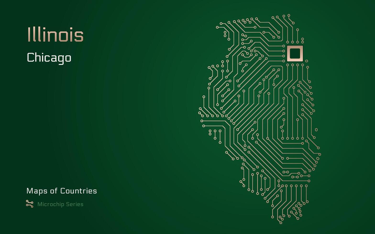 Illinois Map with a capital of Springfield Shown in a Microchip Pattern. E-government. TSMC. American states maps. Microchip Series vector