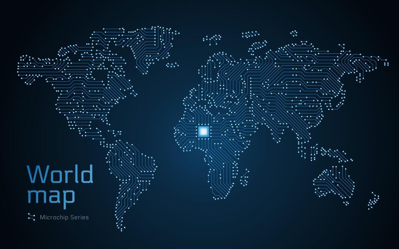 World Blue Map Shown in a Microchip Pattern. E-government. Microchip Series vector