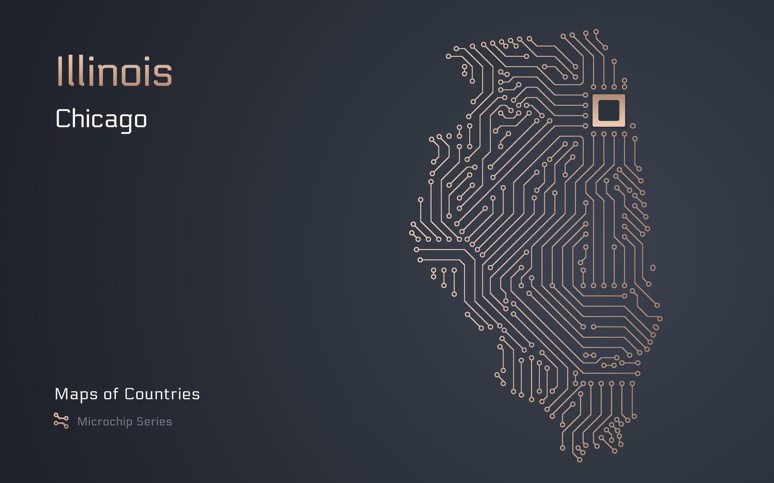 Illinois Map with a capital of Springfield Shown in a Microchip Pattern. E-government. TSMC. American states maps. Microchip Series vector