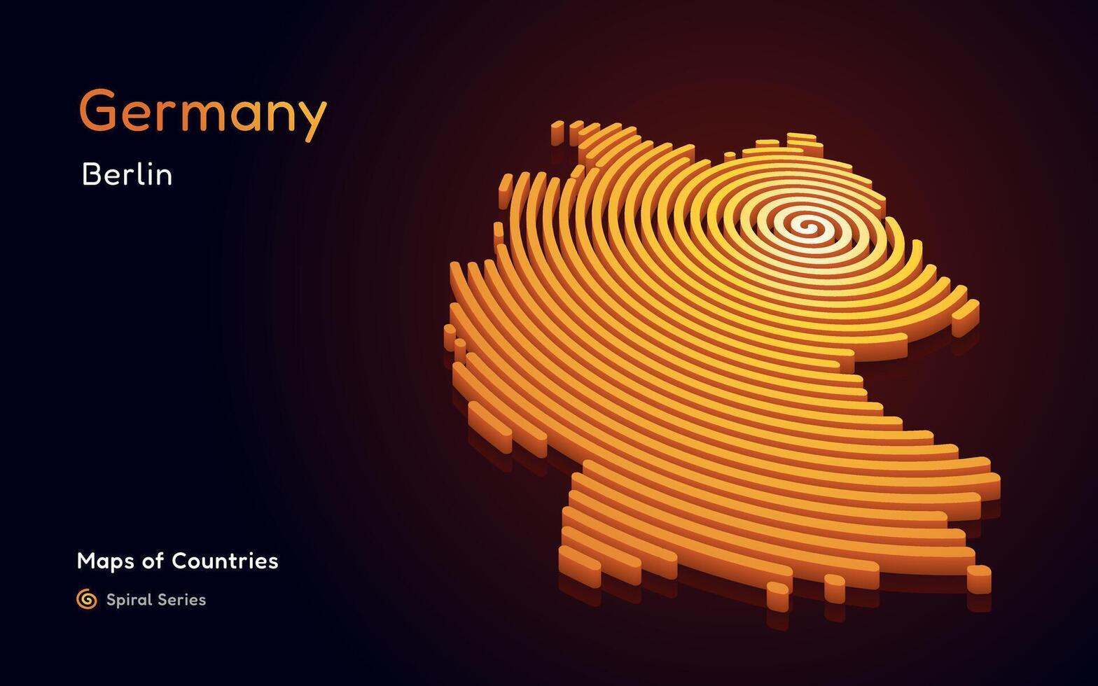 3D Gold Map of Germany in a Circle Spiral Pattern with a Capital of Berlin vector