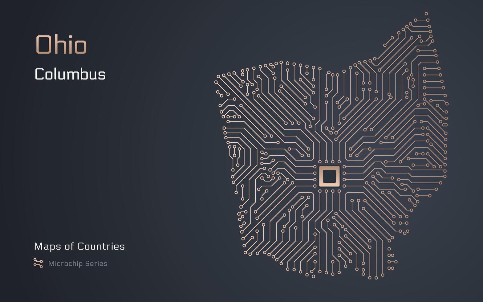 Ohio Map with a capital of Columbus Shown in a Microchip Pattern. E-government. TSMC. American states maps. Microchip Series vector