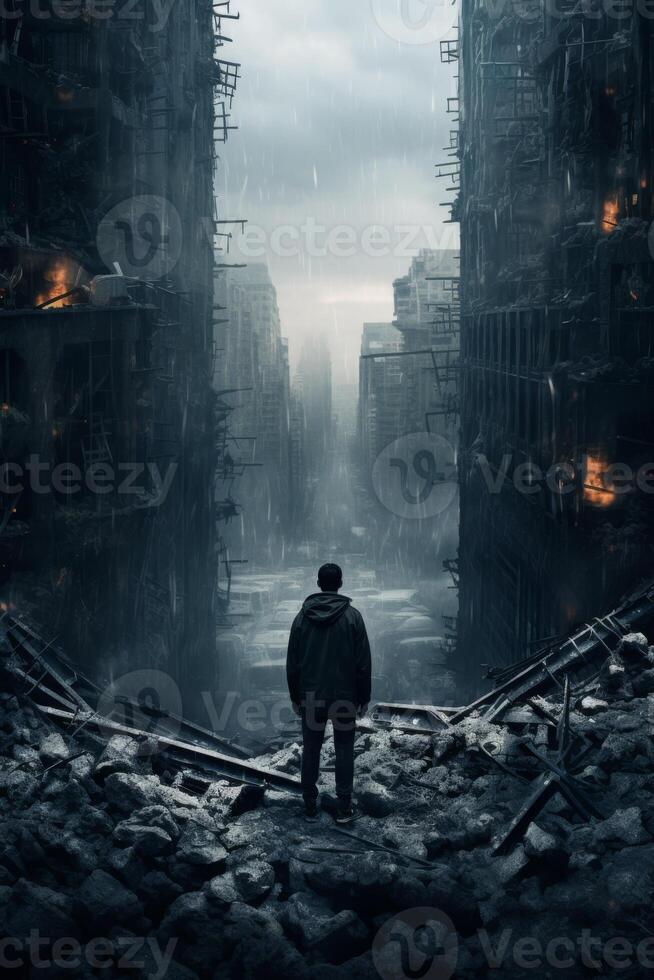 destroyed city buildings from earthquake photo