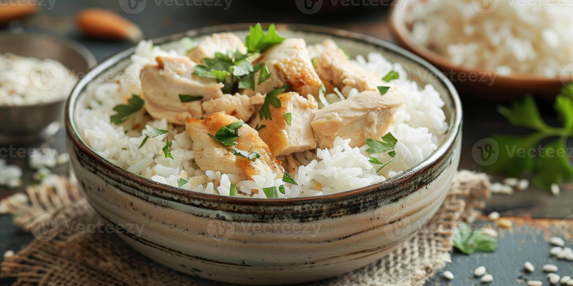 boiled rice with herbs photo
