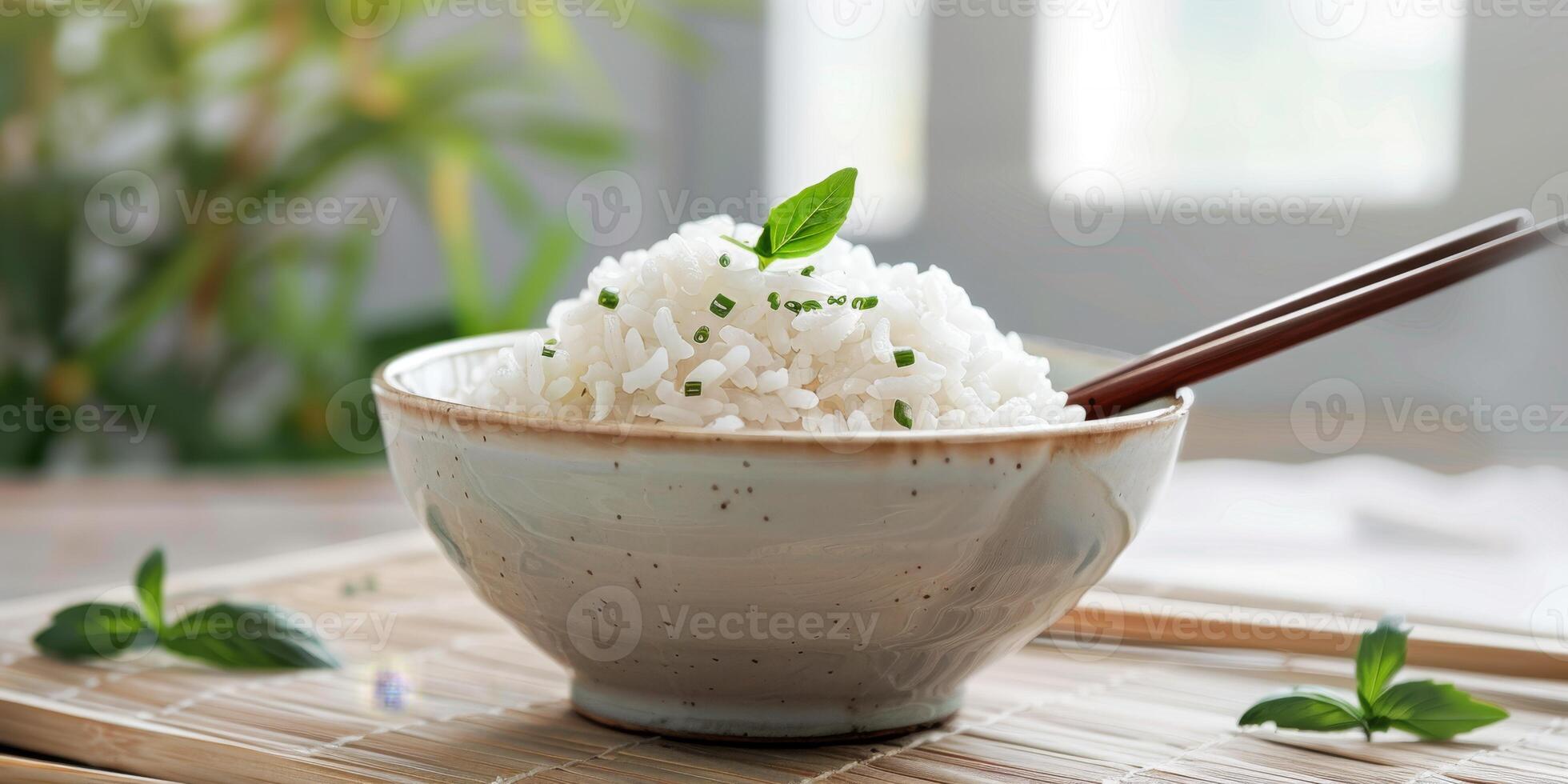 boiled rice with herbs photo