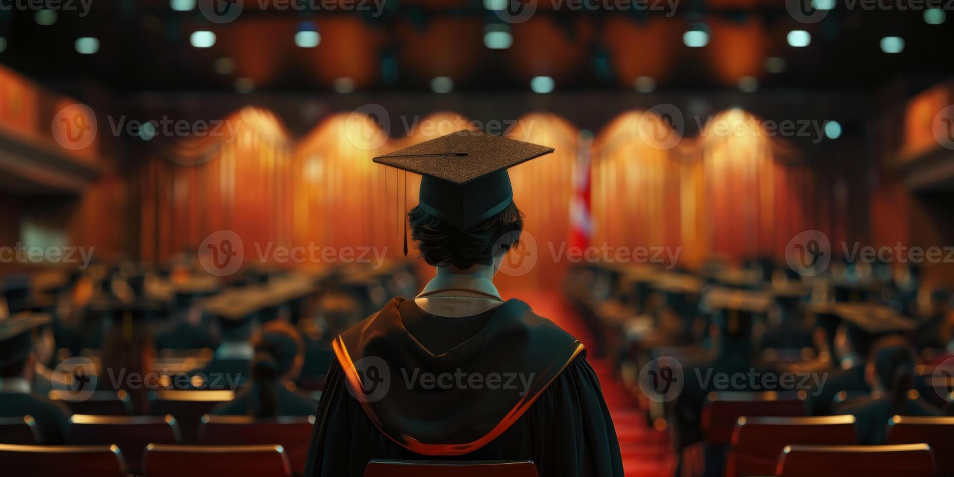 Back view image of graduate student in graduation cap photo