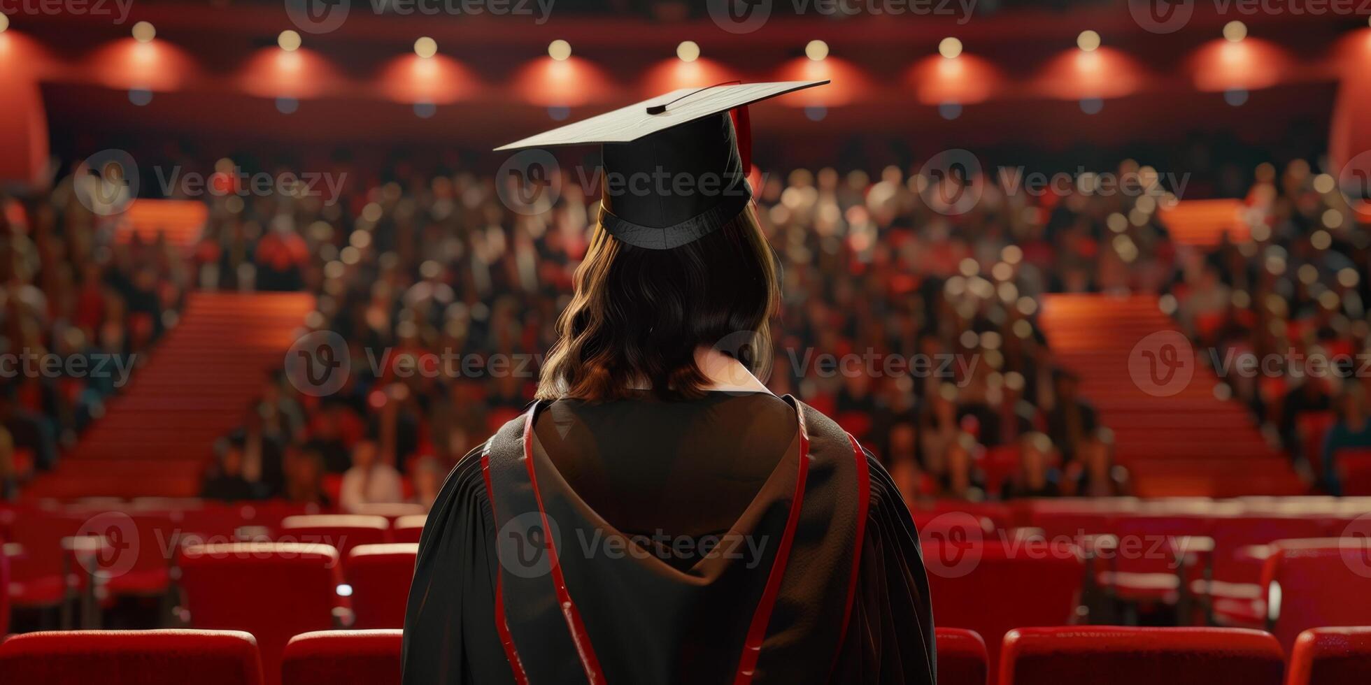 Back view image of graduate student in graduation cap photo