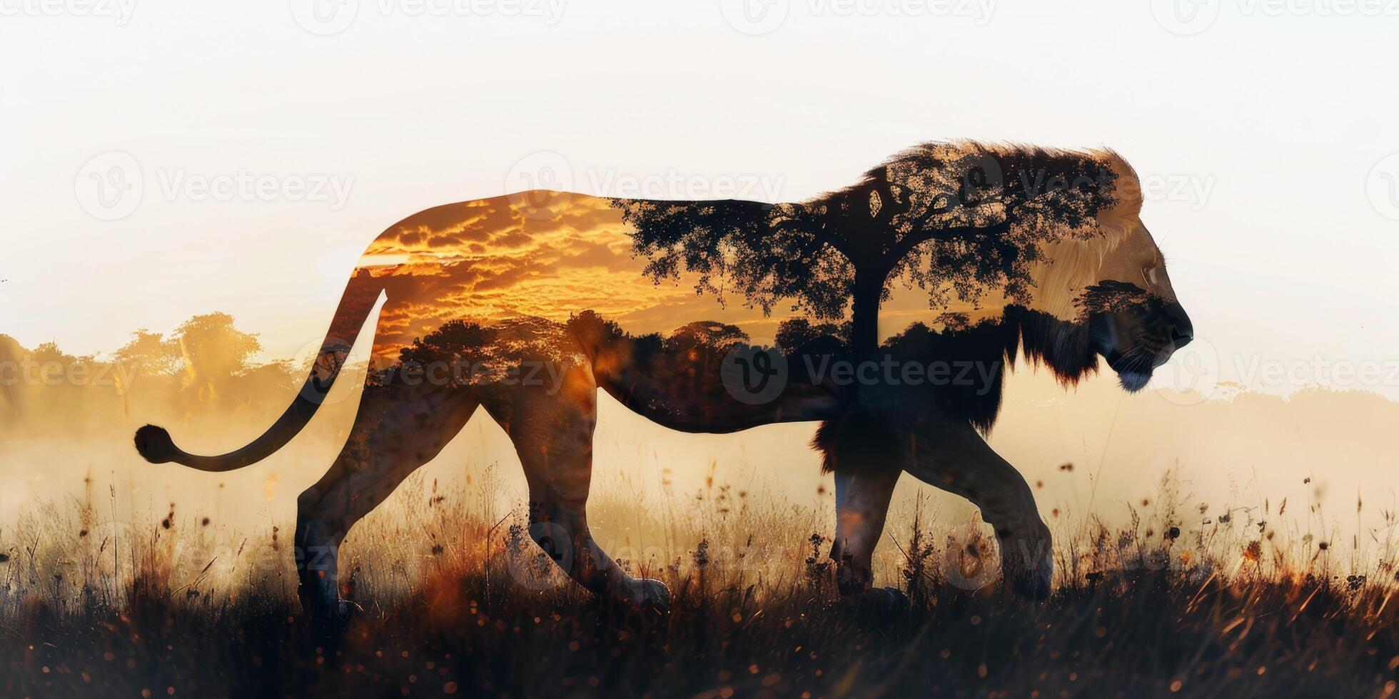 lion in the wild Savannah photo