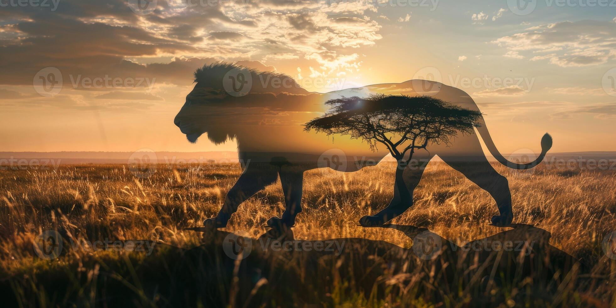 lion in the wild Savannah photo