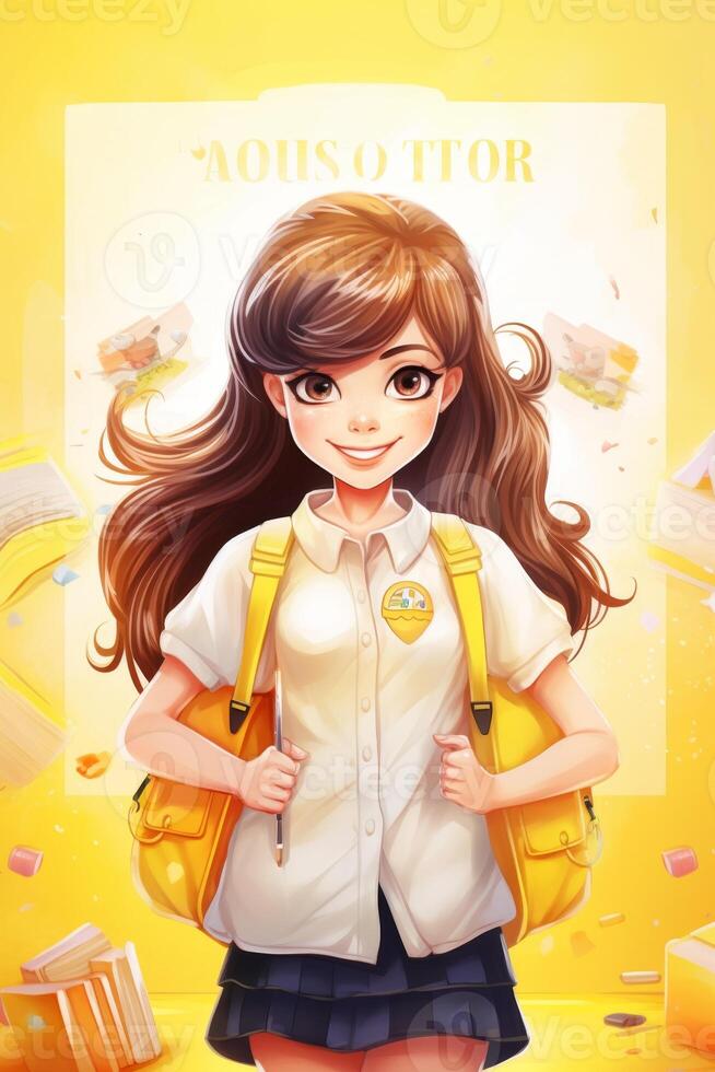 child with backpack and books back to school photo