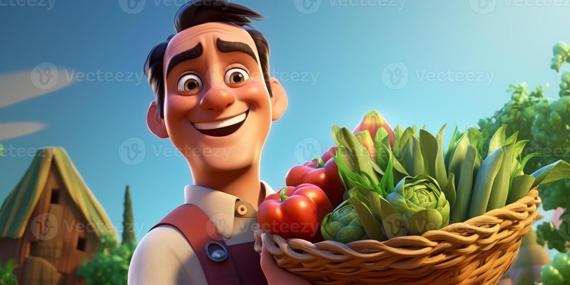 Farmer with a basket of vegetables in his hands photo