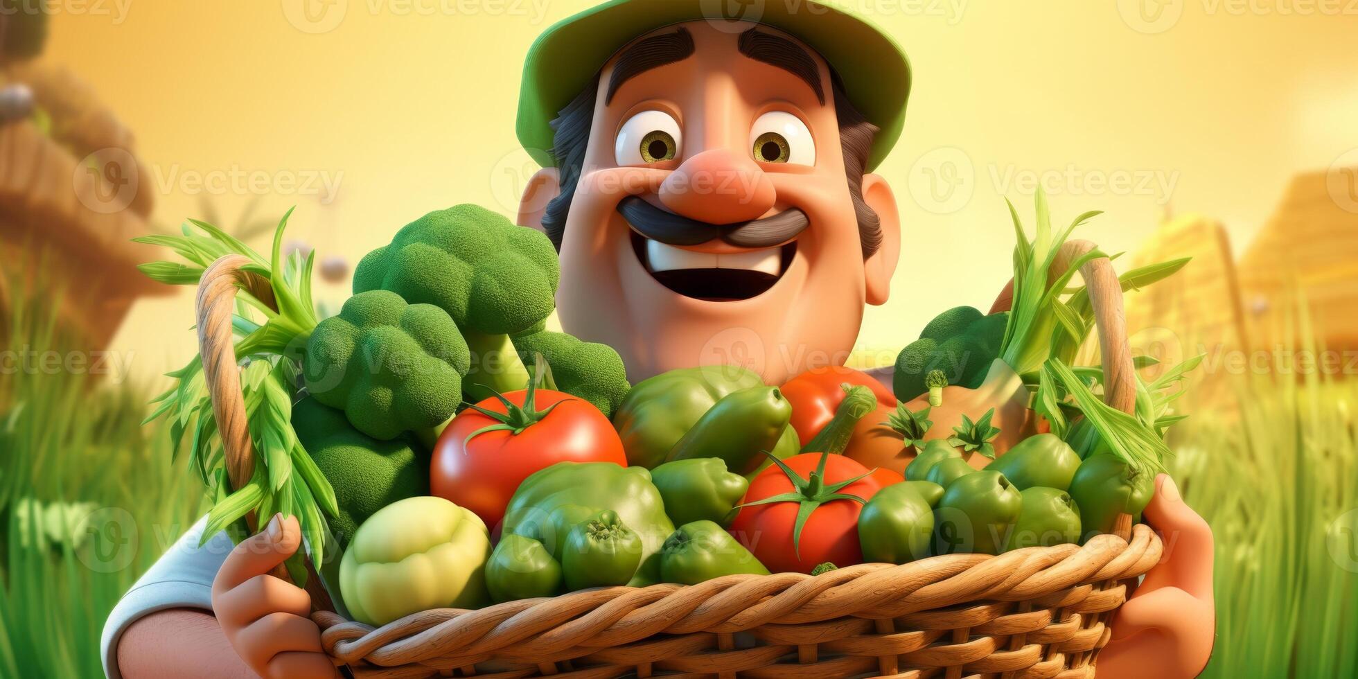 Farmer with a basket of vegetables in his hands photo