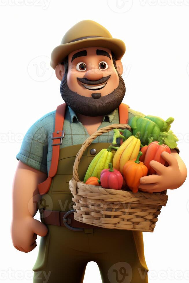 Farmer with a basket of vegetables in his hands photo