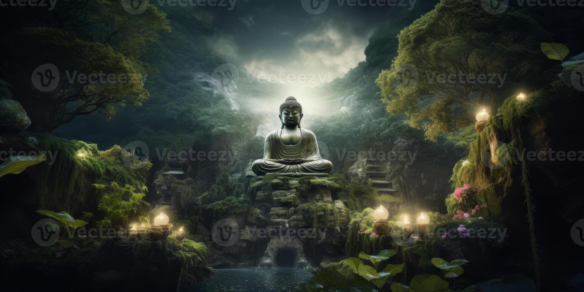 Buddha statue in green forest photo