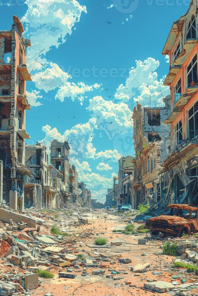 destroyed city after earthquake photo