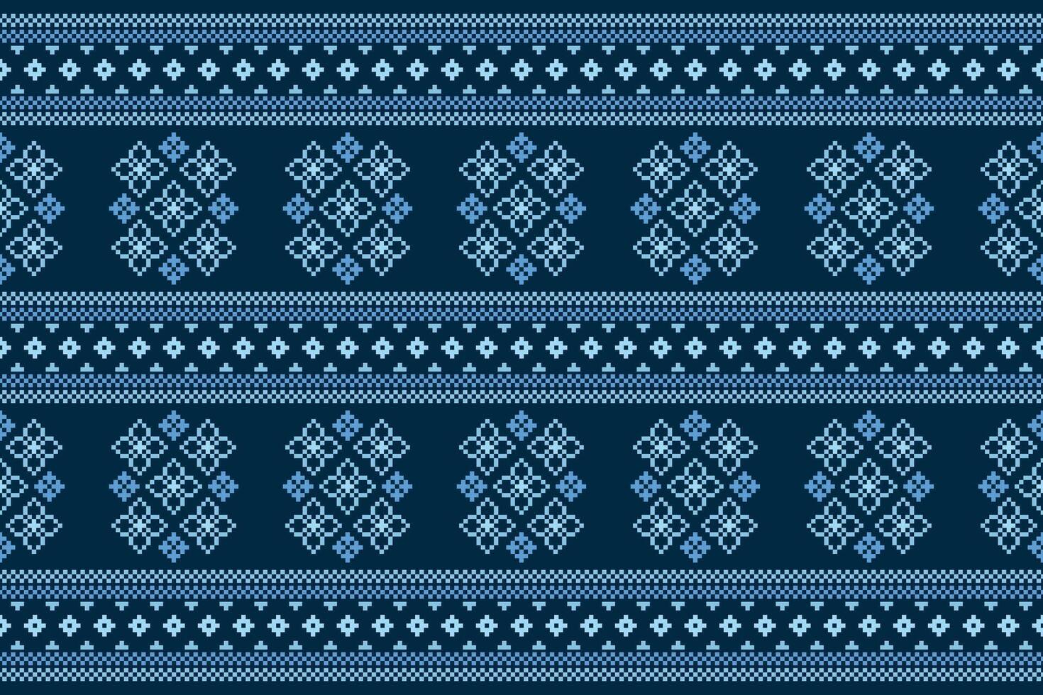 tradicional étnico motivos ikat geométrico tela modelo cruzar puntada.ikat bordado étnico oriental píxel Armada azul antecedentes. resumen, ilustración. textura, decoración, papel tapiz. vector