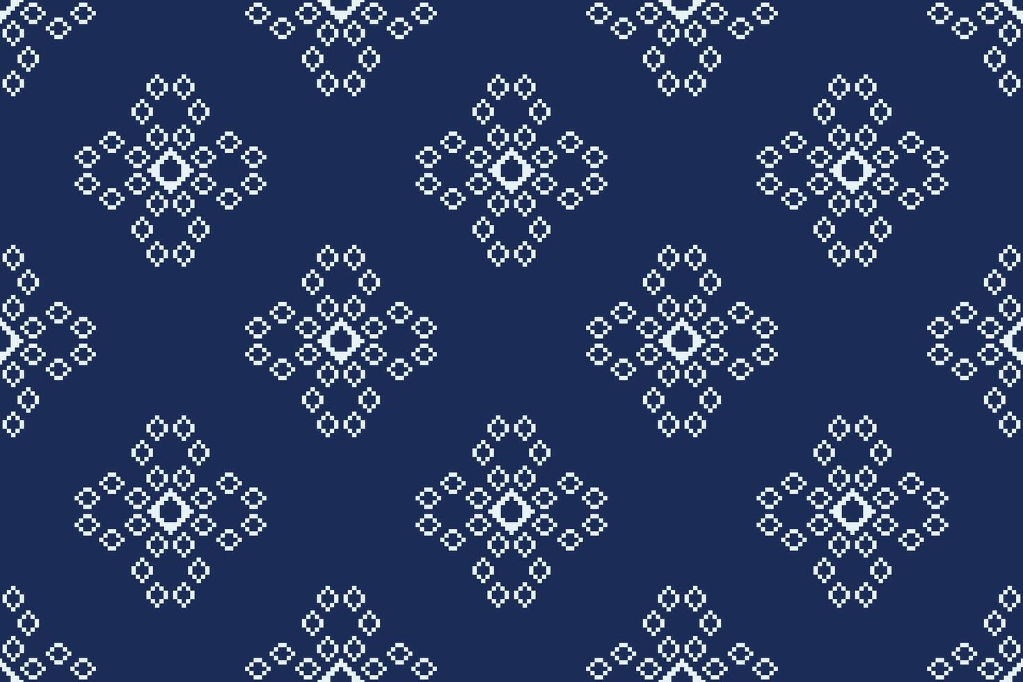 tradicional étnico motivos ikat geométrico tela modelo cruzar puntada.ikat bordado étnico oriental píxel Armada azul antecedentes. resumen, ilustración. textura, decoración, papel tapiz. vector