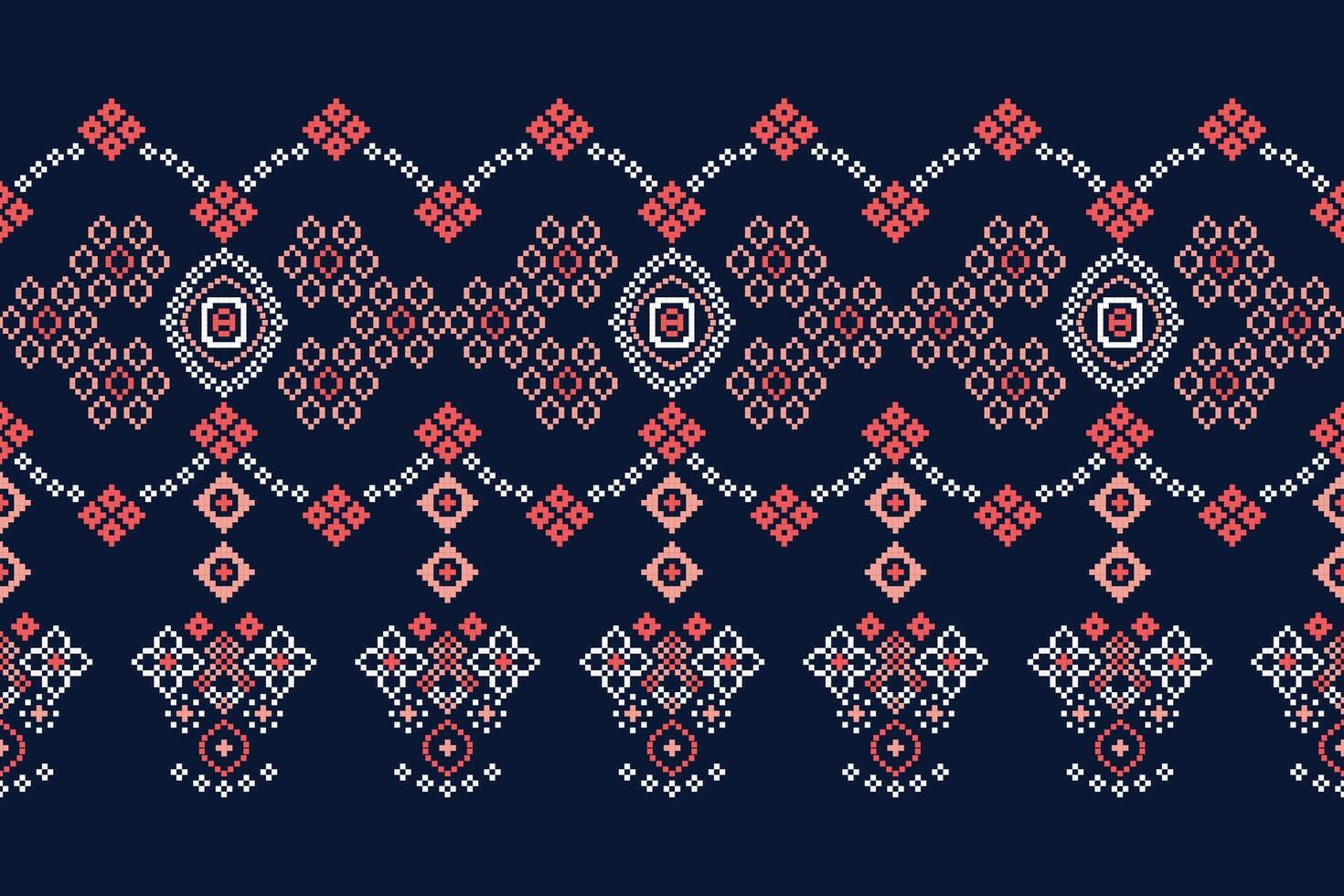 tradicional étnico motivos ikat geométrico tela modelo cruzar puntada.ikat bordado étnico oriental píxel Armada azul antecedentes. resumen, ilustración. textura, decoración, papel tapiz. vector