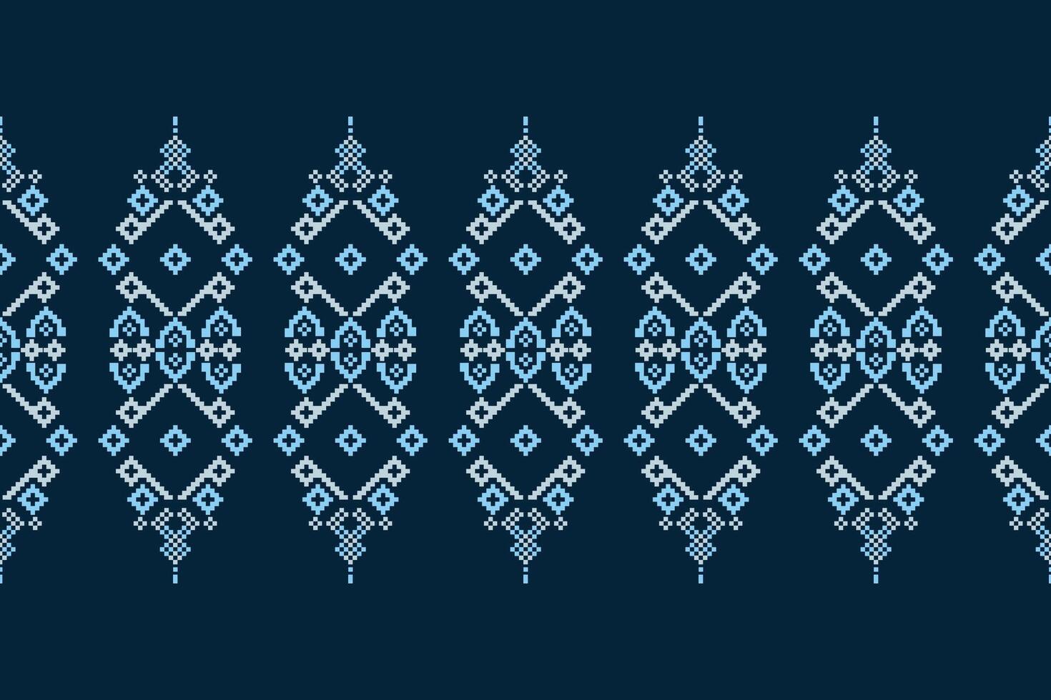 tradicional étnico motivos ikat geométrico tela modelo cruzar puntada.ikat bordado étnico oriental píxel Armada azul antecedentes. resumen, ilustración. textura, decoración, papel tapiz. vector