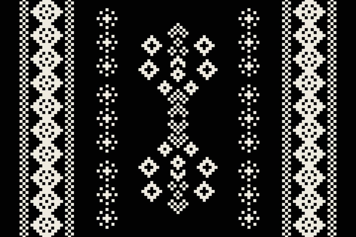 Traditional black ethnic motifs ikat geometric fabric pattern cross stitch.Ikat embroidery Ethnic oriental Pixel black background.Abstract,illustration. Texture,decoration,wallpaper. vector