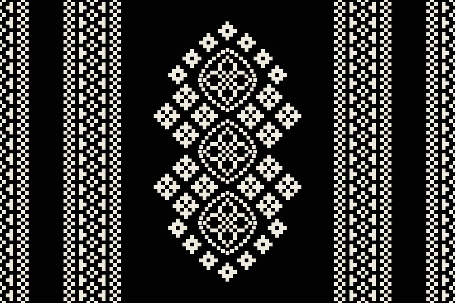 tradicional negro étnico motivos ikat geométrico tela modelo cruzar puntada.ikat bordado étnico oriental píxel negro fondo.abstracto, ilustración. textura, decoración, papel tapiz. vector