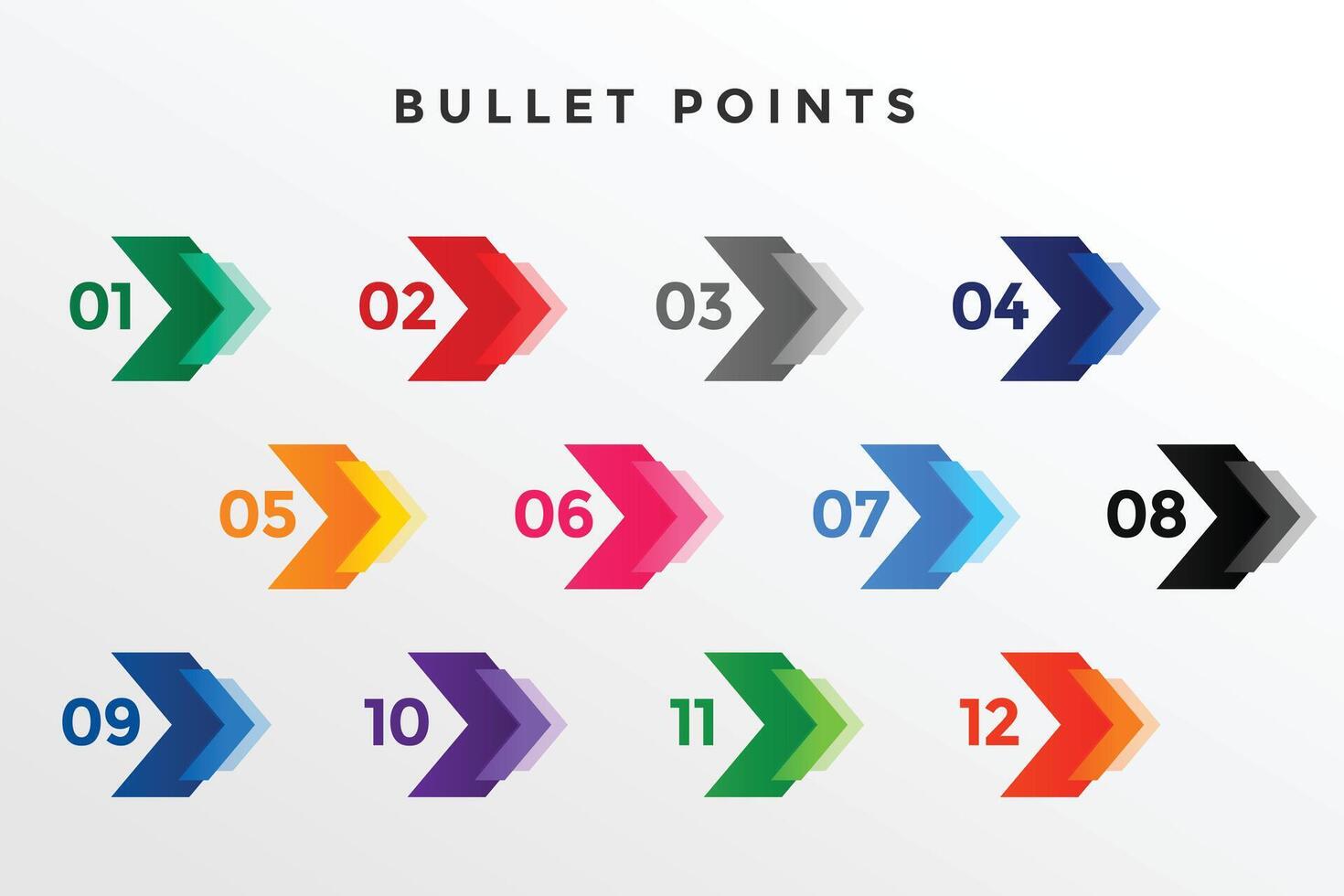 direction number bullet points from one to twelve vector