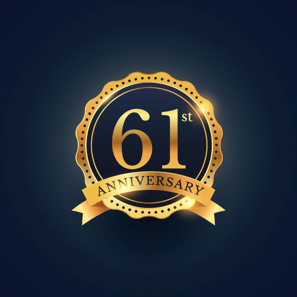 61st anniversary celebration badge label in golden color vector