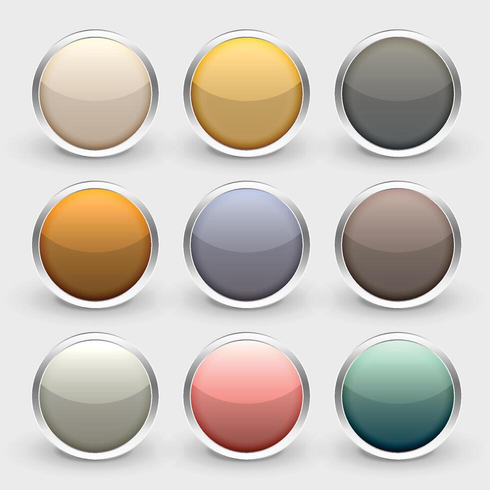 glossy metallic shiny buttons set vector