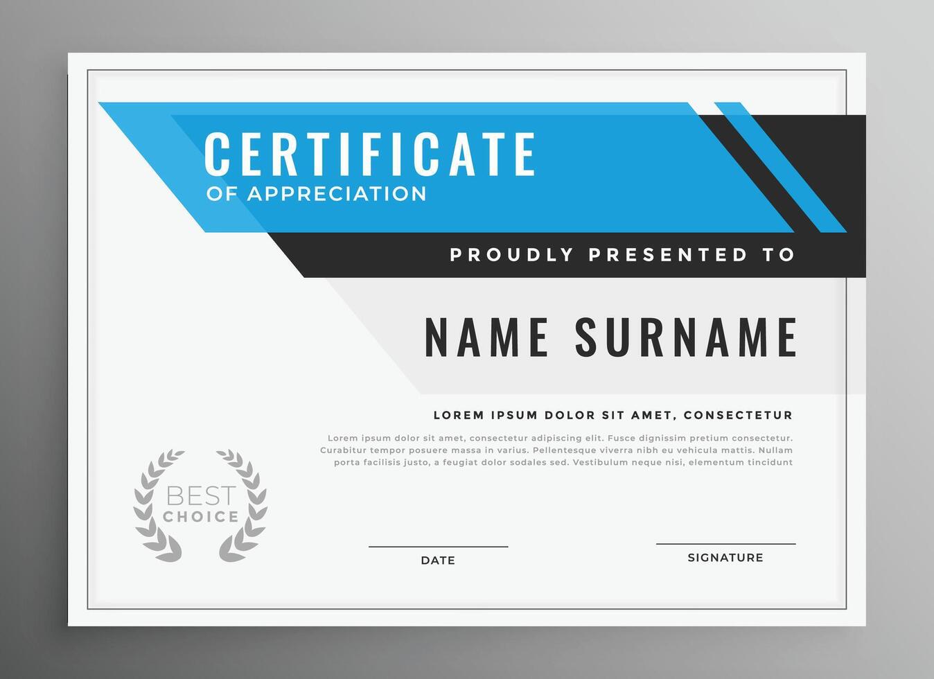 clean blue certificate of appreciation template design vector