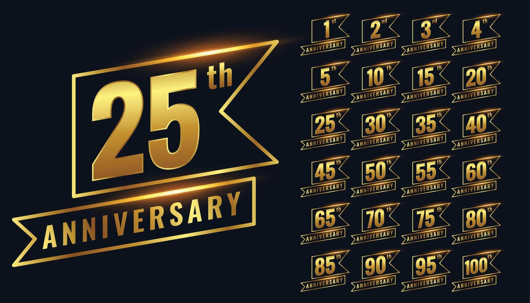 golden happy anniversary premium labels logotype set vector