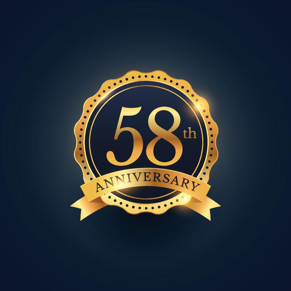 58th anniversary celebration badge label in golden color vector