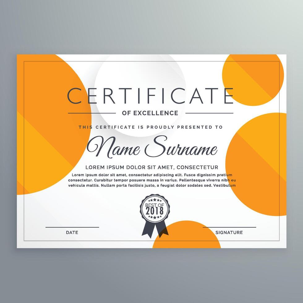 modern certificate template design with orange and white circles vector