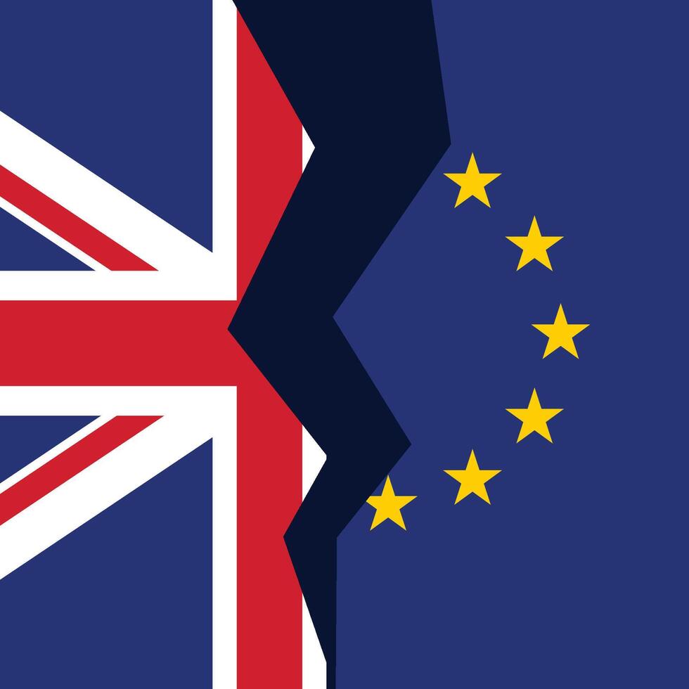 unido Reino y europeo Unión roto bandera concepto vector