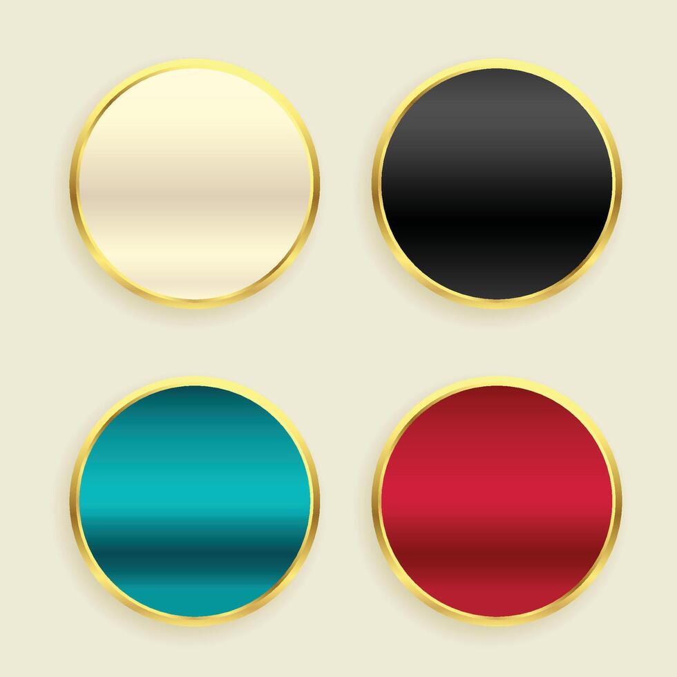 shiny metallic golden circular buttons set vector