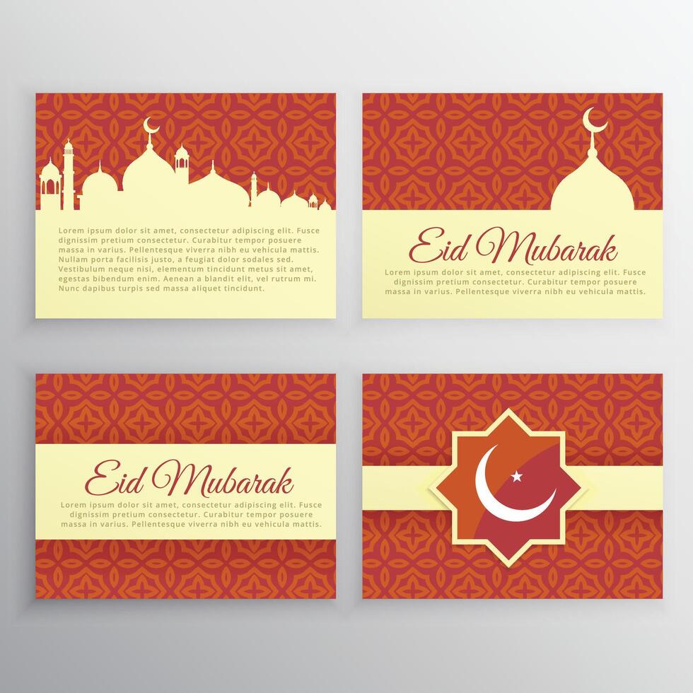 set of islamic eid mubarak festival greeting cards design vector