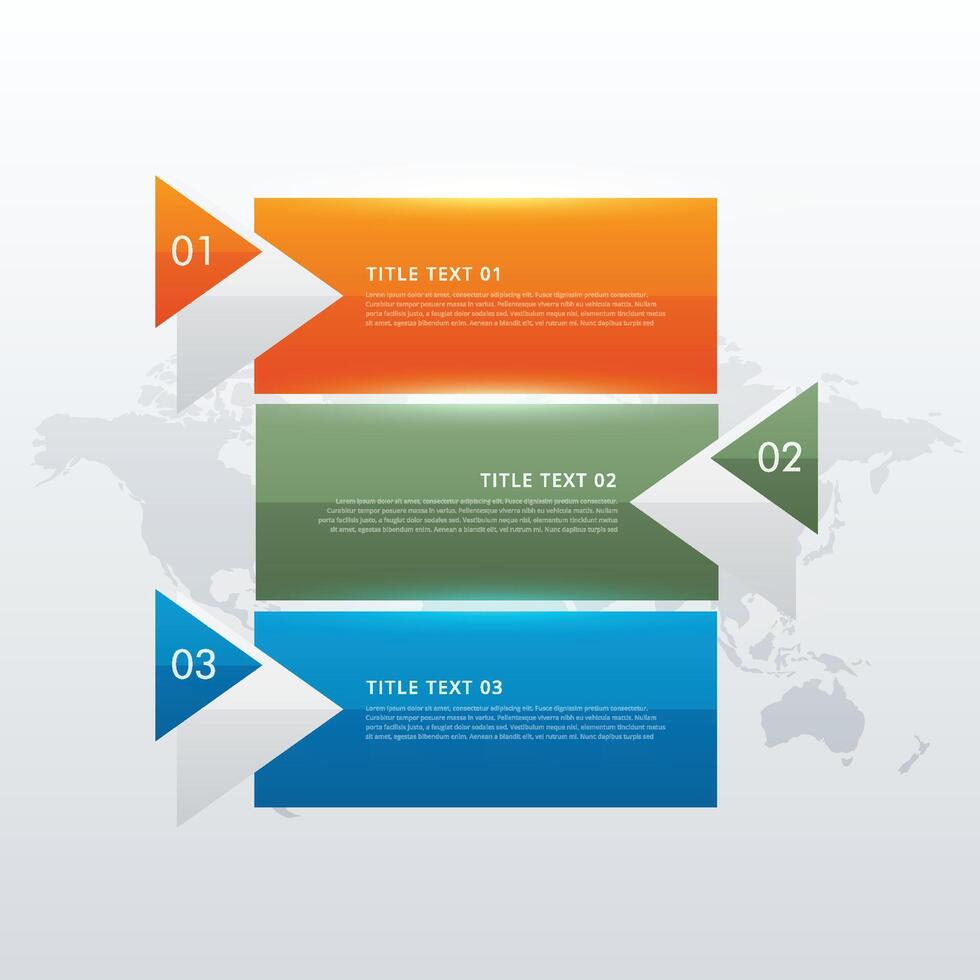 Tres pasos moderno vistoso infografía modelo para negocio presentación vector