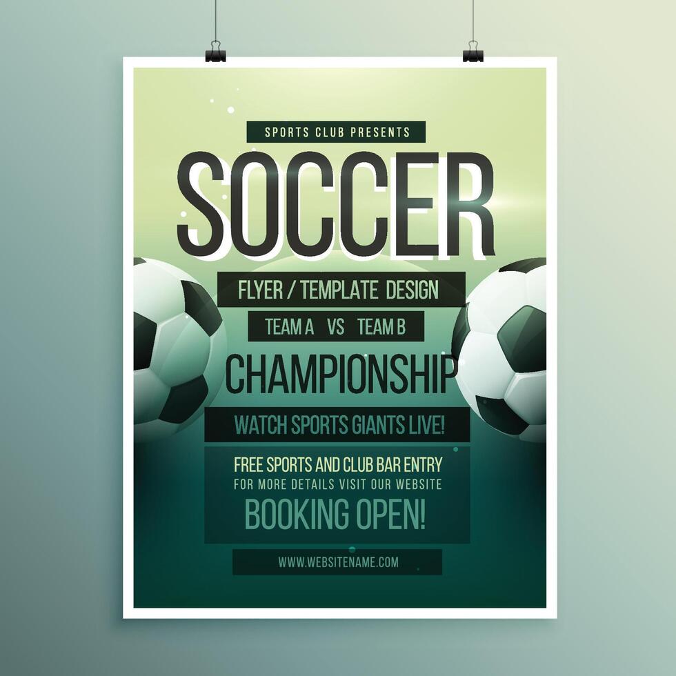 soccer tournament championship game flyer brochure template vector