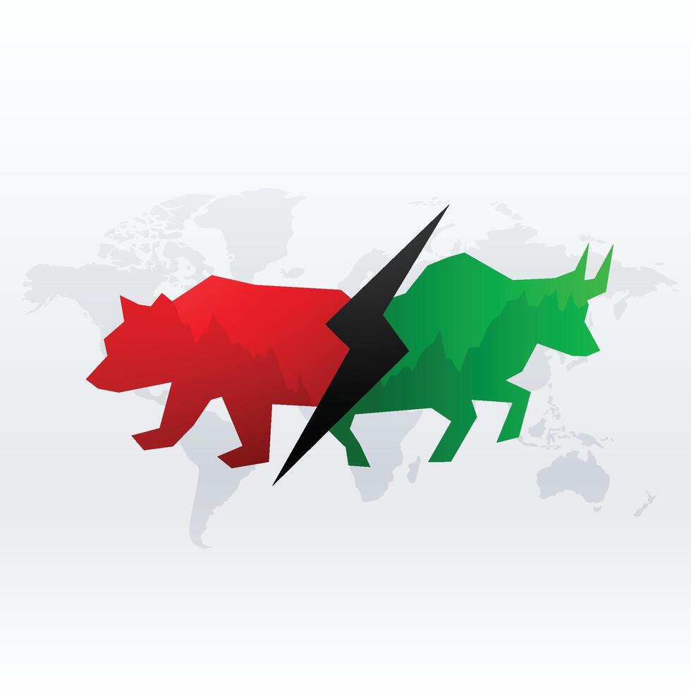 valores mercado concepto diseño con toro y oso para lucro y pérdida vector