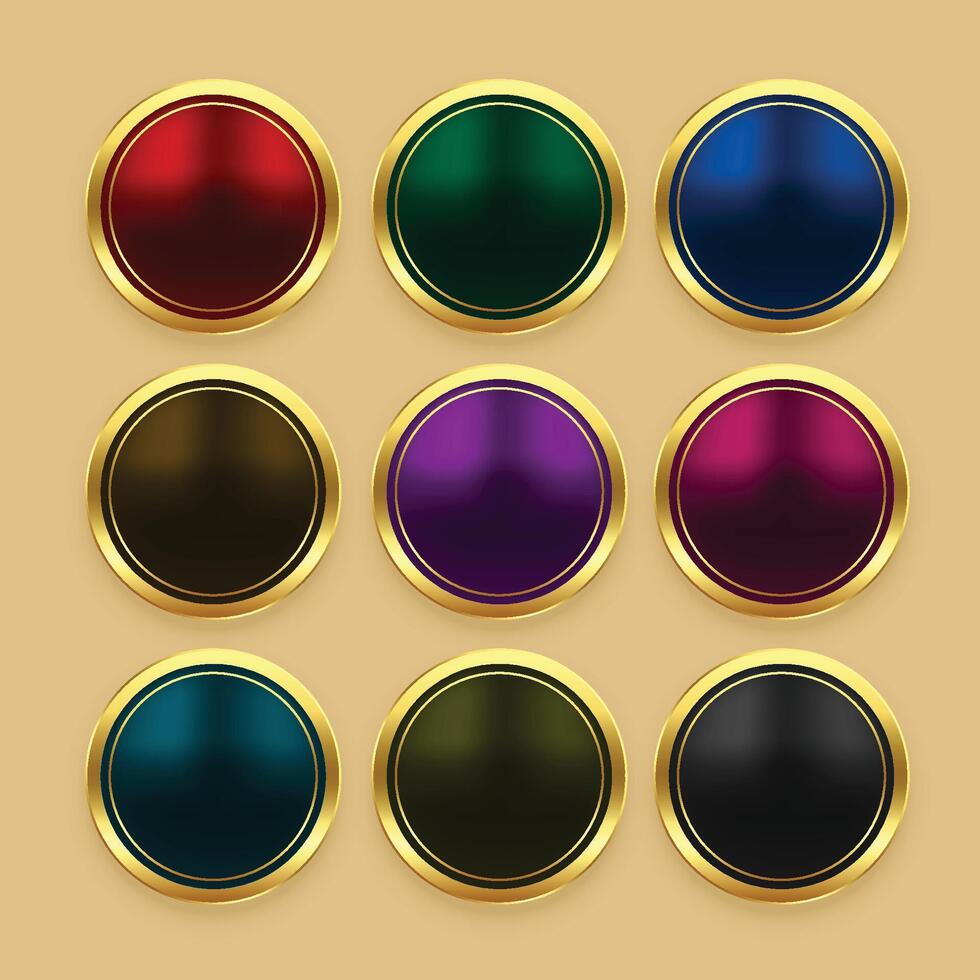 set of color metallic golden buttons vector