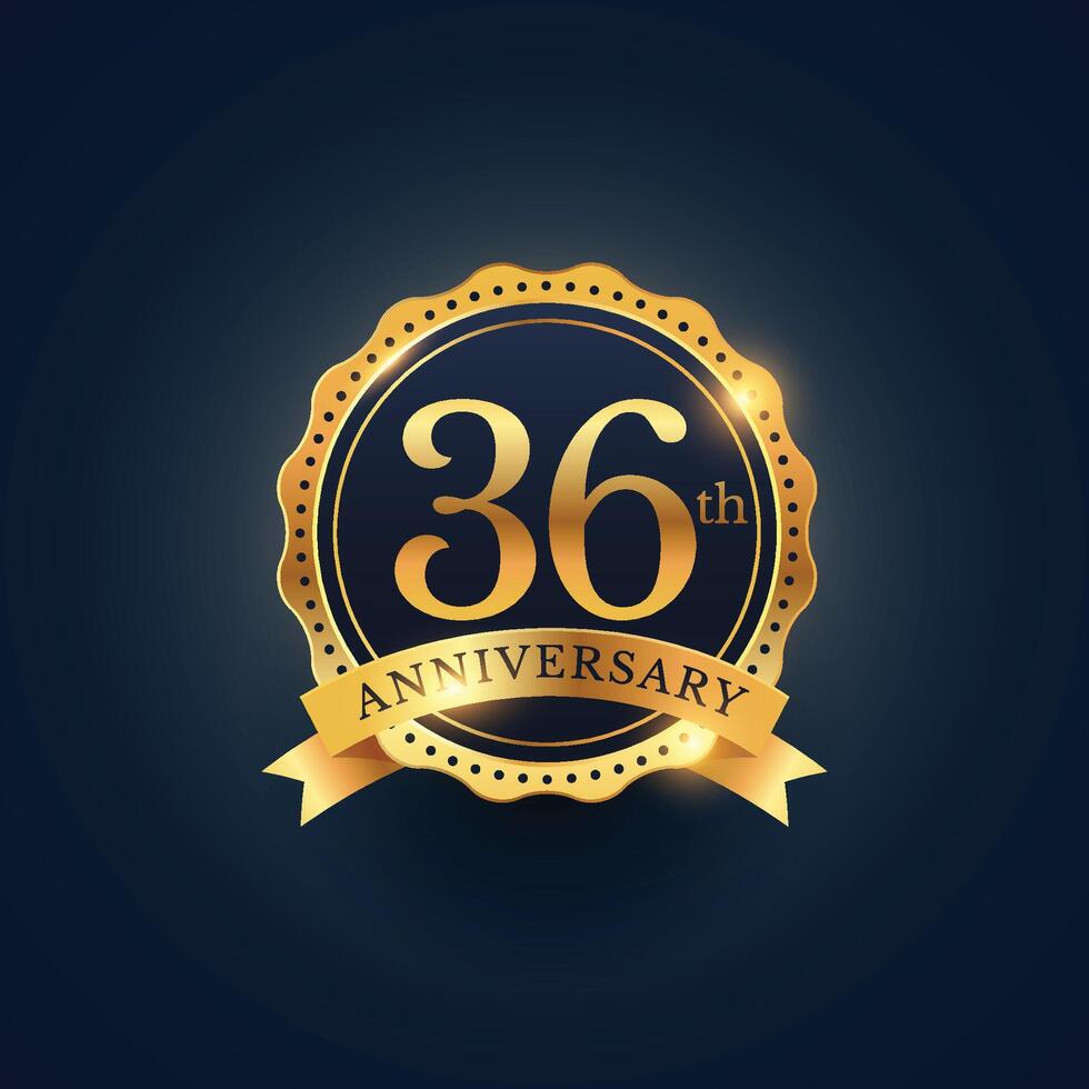 36th anniversary celebration badge label in golden color vector