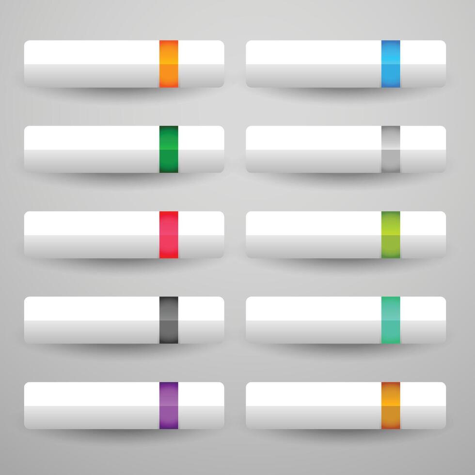 white buttons set in ten shiny colors vector
