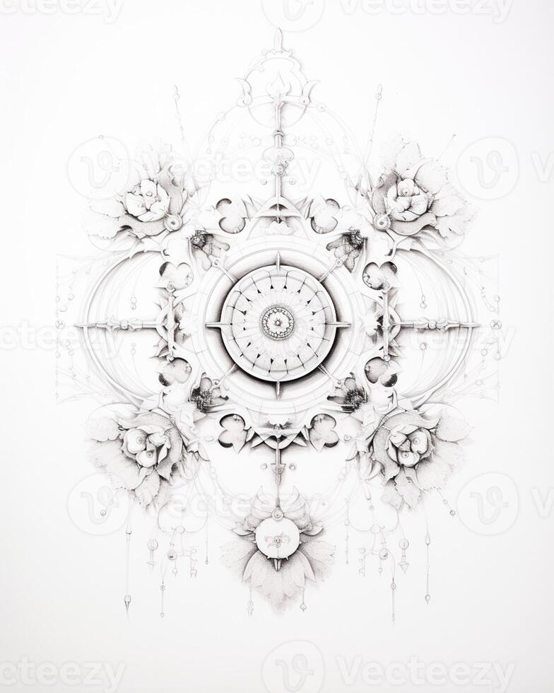 Intricate Circular Mandala on a White Background photo