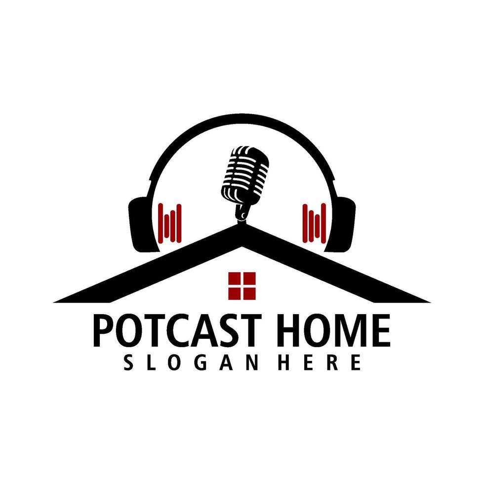 podcast hogar logo diseño ilustración vector