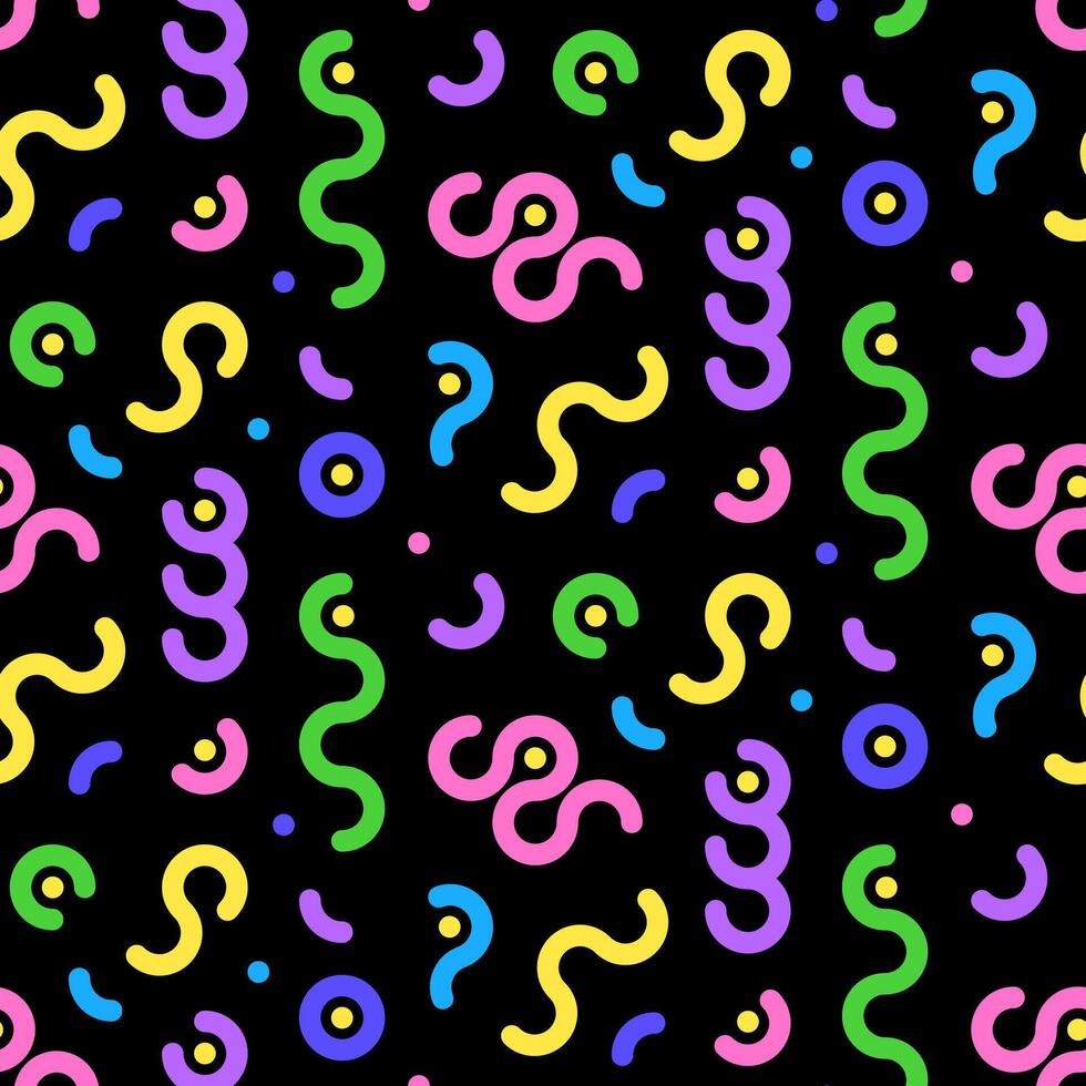 Colorful doodle seamless pattern. Simple hand drawn scribbles on black background vector